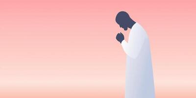 Person in prayerful pose with hands clasped, silhouetted against a soft pastel background, conveying a sense of peace and spirituality, meditation concept photo