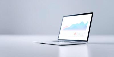 Laptop displaying colorful data visualization on screen with modern design and clean background showcasing technology and business analytics concept photo