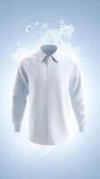 White long-sleeve shirt mock up with soft lighting and bubbles in the background, showcasing a clean and fresh appearance for design purposes and branding applications photo