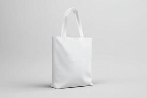 A white tote bag on a plain surface photo