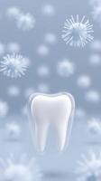Tooth surrounded by floating bacteria and viruses in a clean, modern dental concept illustrating oral health and hygiene importance for prevention and care photo