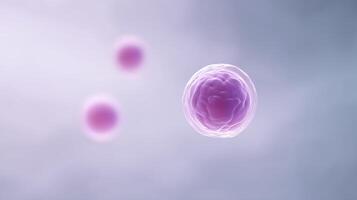 Abstract illustration of microscopic cells in vibrant purple hues floating in a soft gradient background representing biological processes and life photo