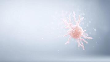 Abstract illustration of a pink virus cell floating in a soft gradient background with copy space for text or graphics photo