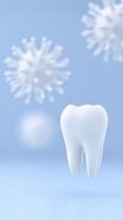 Tooth illustration with floating bacteria and virus elements on a soft blue background representing dental health and hygiene concepts for medical awareness photo