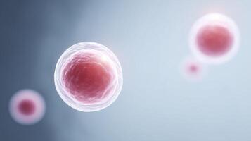 Abstract illustration of biological cells floating in a soft gradient background, showcasing intricate details and vibrant colors for scientific and educational purposes photo