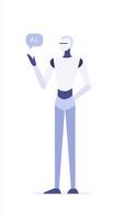 Abstract illustration of a humanoid robot character with a speech bubble saying Ai, showcasing modern technology and artificial intelligence concepts in a minimalist design photo