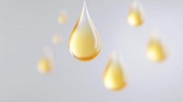 Oil drops falling from a drop of oil on a white background photo