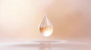 Transparent water droplet suspended in air with soft gradient background creating a serene and calming atmosphere for design and relaxation concepts photo