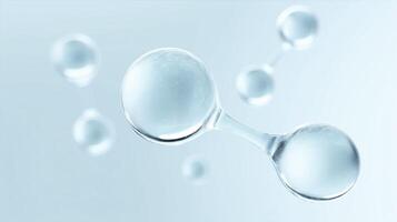 Transparent water molecules floating in a soft blue background, representing purity and the essence of life in a scientific context photo