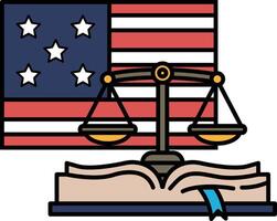A book with a scale and a flag in the background vector