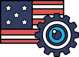 A graphic of an American flag with a gear in the middle vector