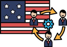 A cartoon of three men smiling and pointing to the American flag vector