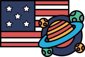 A colorful drawing of a flag with stars and a planet in the background vector