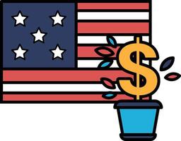 A dollar sign is planted in a pot next to the American flag vector
