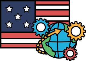 A cartoon of a globe with a red, white and blue American flag in the background vector