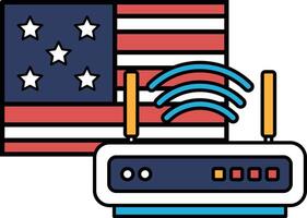A wifi router is shown next to the American flag vector