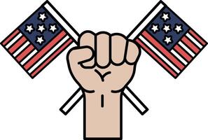 A fist holding two American flags vector