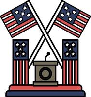 A patriotic scene with a podium and two American flags vector