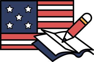 A red and white American flag with a pencil on top of it vector