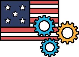 A cartoon of the American flag with three gears on it vector