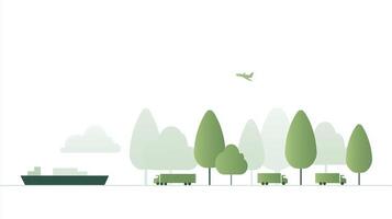 A green forest with trees and trucks photo