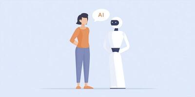 Woman interacting with a friendly robot, showcasing a modern technological conversation, emphasizing the integration of artificial intelligence in daily life and human-robot collaboration photo
