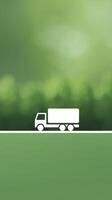 Minimalist illustration of a white delivery truck on a green blurred background, symbolizing transportation and logistics with ample copy space for text overlay photo
