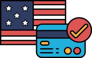 A credit card with a red check mark on it is shown next to the American flag vector