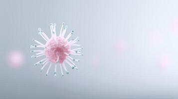 3D illustration of a pink virus cell with protruding spikes, floating in a soft gradient background, representing microscopic life and health-related concepts in a scientific context photo