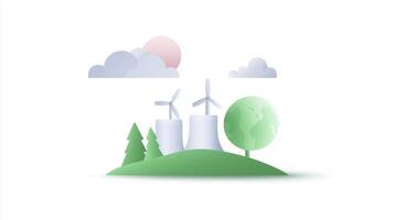 An illustration of a windmill and trees photo