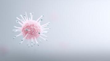 Pink virus illustration with protruding spikes, floating against a soft gradient background, representing microscopic life and health-related themes in a scientific context photo
