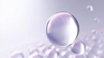 Transparent bubble floating above a soft gradient background, surrounded by smaller bubbles, creating a serene and calming atmosphere, ideal for design and artistic projects photo