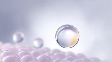 Transparent bubbles floating above a soft, textured surface, creating an ethereal atmosphere with gentle reflections and a dreamy, blurred background enhancing visual appeal photo