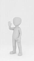 3d man waving hand in front of white background photo