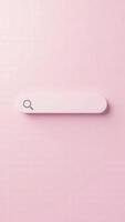 Pink search bar floating on a pastel background representing online research photo