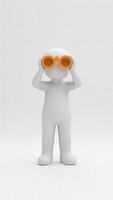 3d character looking through binoculars on white background photo