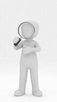 3d character holding magnifying glass and searching for information photo