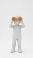 3d character looking through binoculars exploring new opportunities photo