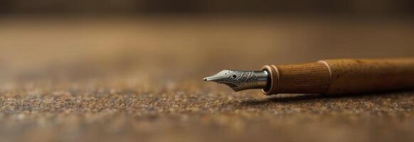 Elegant fountain pen resting on a wooden surface showcasing fine craftsmanship and design, perfect for writing enthusiasts and collectors, writing instrument concept photo