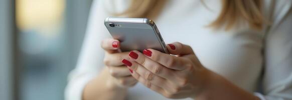 Businesswoman using smartphone for communication and online networking photo