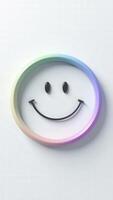 3d smiley face with rainbow frame expressing happiness and positivity photo