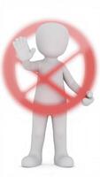 A 3d character with a red no sign photo