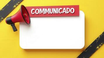 Megaphone making an announcement with comunicado sign on yellow background photo