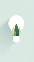 Light bulb illustration featuring green leaves emerging from the base, symbolizing eco-friendly energy solutions and sustainability in design, with a soft pastel background enhancing visual appeal photo