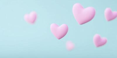 Floating pink hearts in a soft pastel background create a whimsical and romantic atmosphere, perfect for conveying love, affection, and emotional connections in various designs photo