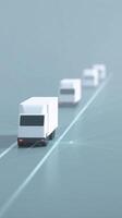 White delivery trucks on a digital road, showcasing modern logistics and transportation technology, with a futuristic design and abstract background elements enhancing the scene photo