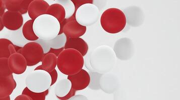 Abstract illustration of floating red and white spheres on a soft gradient background, creating a dynamic visual effect with a sense of movement and depth in design photo