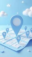 Location pin showing destination on minimalist 3d map with clouds photo
