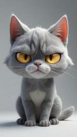 Grumpy gray cat sitting and showing displeasure with intense stare photo