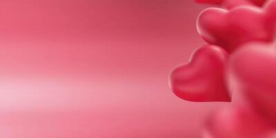 Red hearts floating on a pink background representing love and romance, creating a romantic and affectionate atmosphere photo